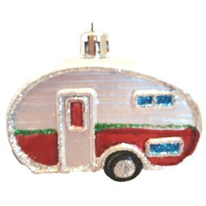 Homegoods Christmas House Silver Camper Ornament With Glitter READ